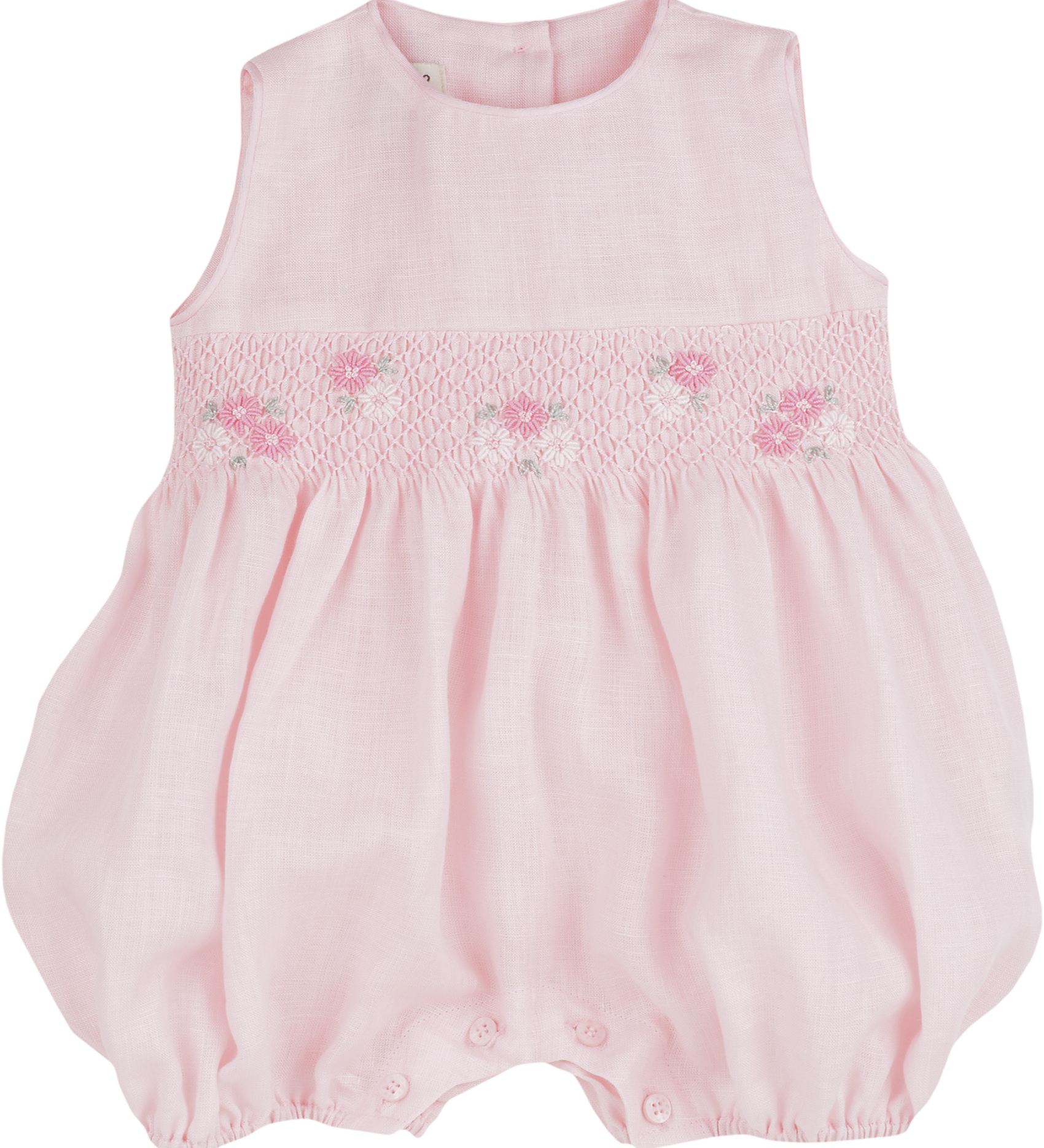 Baby Girl - Dakota Linen Hand Embroidered Smocked Romper