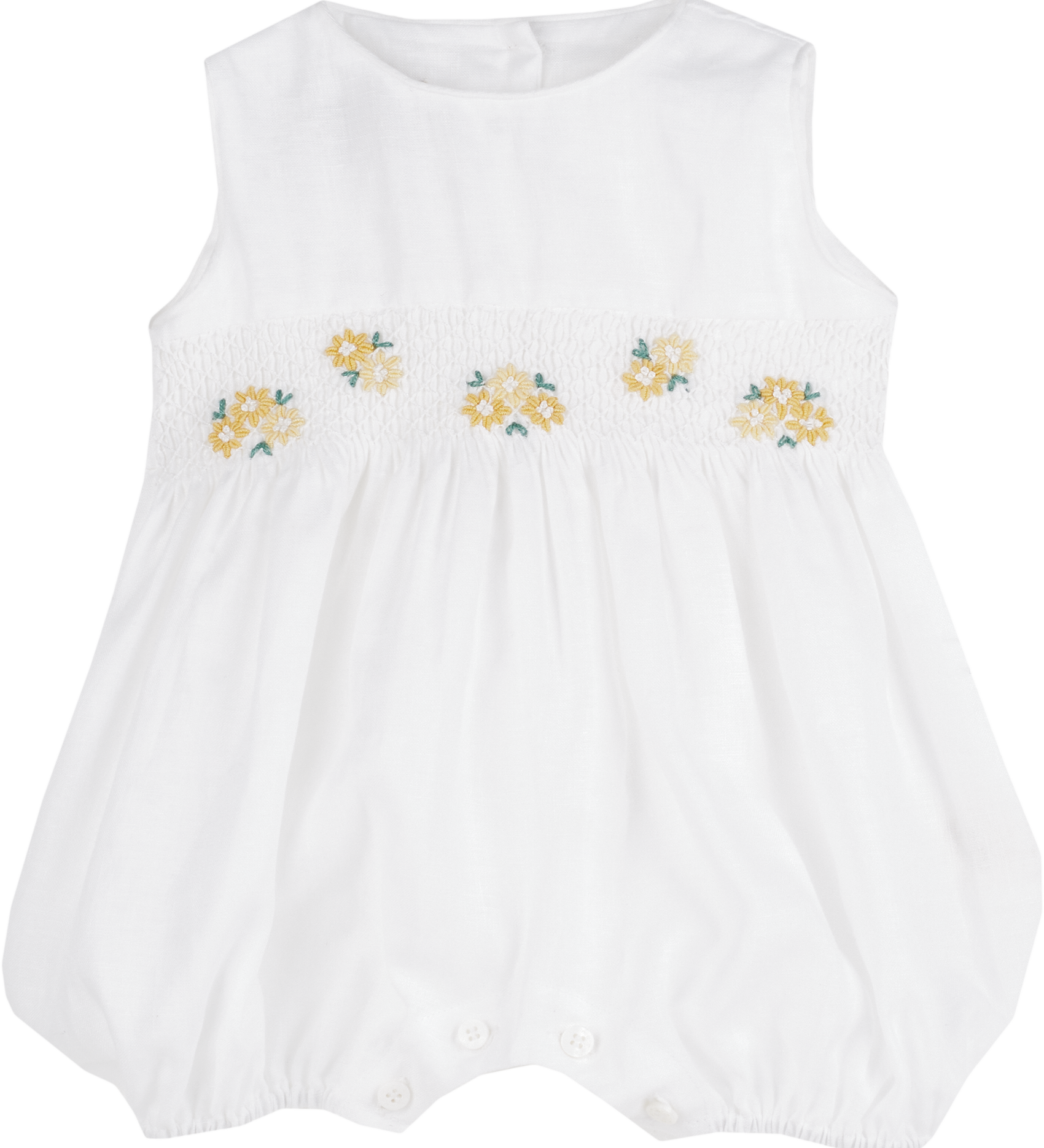 Baby Girl - Dakota Linen Hand Embroidered Smocked Romper