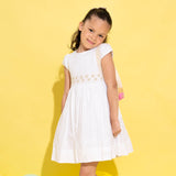 Girl - Camilla Hand Embroidered 100% Linen Smocked Dress With  Frill Sleeves