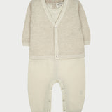 Baby Boy - 100% Cashmere Cardigan And Romper With Moss Tweed Stitch Detail Set