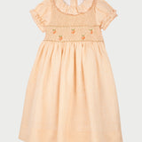 Girl - Ambra Hand Embroidered 100% Linen Smocked Dress In Statement Orange