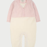 Baby Girl - 100% Cashmere Romper With Crochet Collar And Attached Cardigan