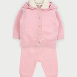 Baby Girl - Cashmere Cardigan With Detachable Pom-Pom Hood And Leggings Set