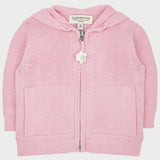 Baby Girl - Cotton Cardigan Hoodie With Flower Elbow Patches, Pudding Hood And Pom-Pom