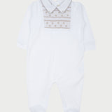 Baby Boy - 100% Pima Cotton Short Sleeve BabyGro With Pointed Flat Collar