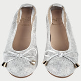 Girl - Leather Metallic Sparkle Ballerina Shoes With Bow