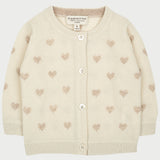 Baby Girl - Mila 100% Cashmere Heart Intarsia Cardigan With Internal Contrast