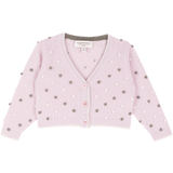 Girl - V neck 100% Cashmere Cropped Cardigan with bicolor dots