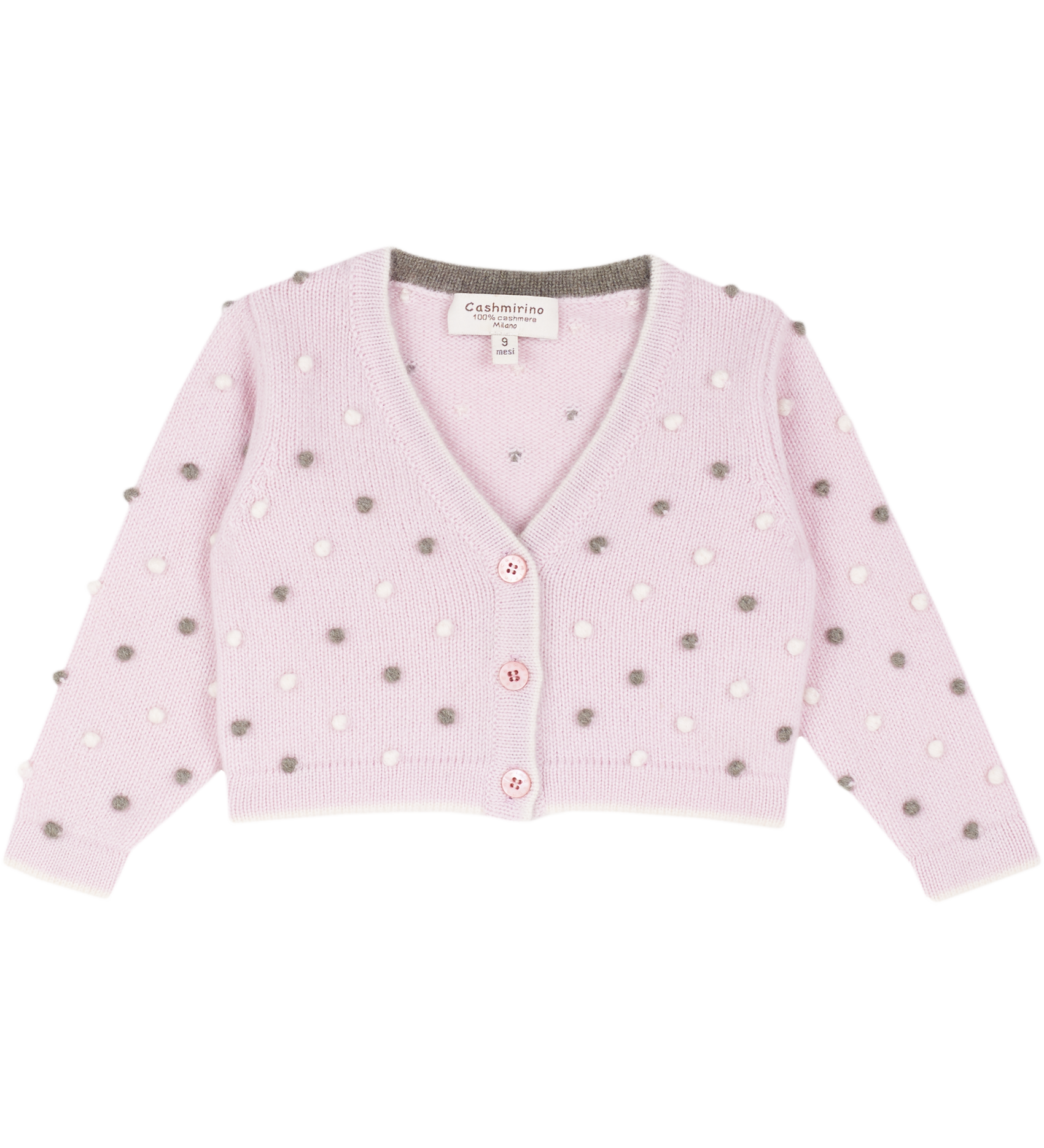 Girl - V neck 100% Cashmere Cropped Cardigan with bicolor dots