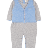 Baby Boy - Cashmere Sleeveless Cardigan And Romper With Contrasting Trim Set