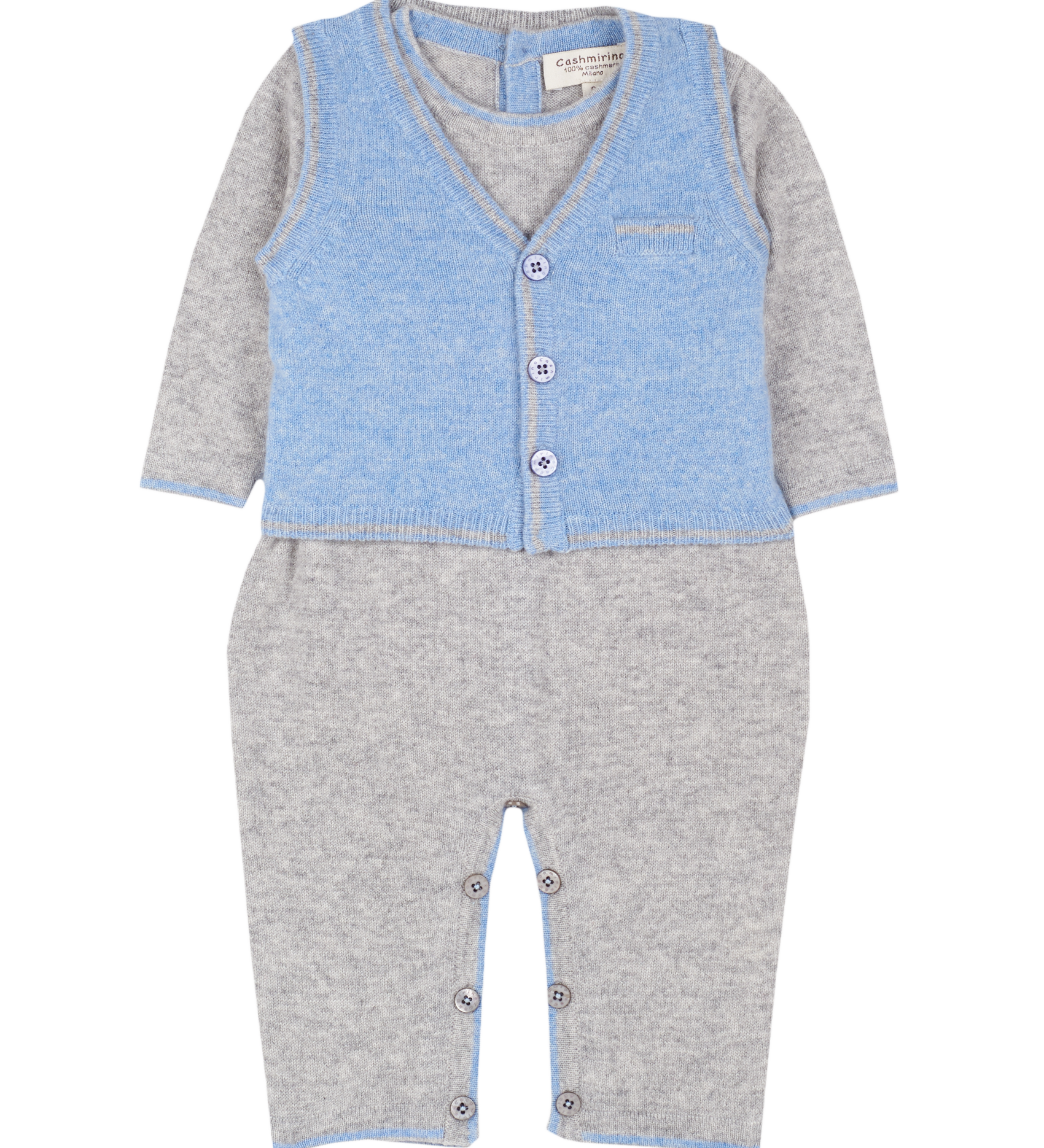 Baby Boy - Cashmere Sleeveless Cardigan And Romper With Contrasting Trim Set