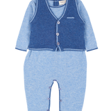 Baby Boy - Cashmere Sleeveless Cardigan And Romper With Contrasting Trim Set