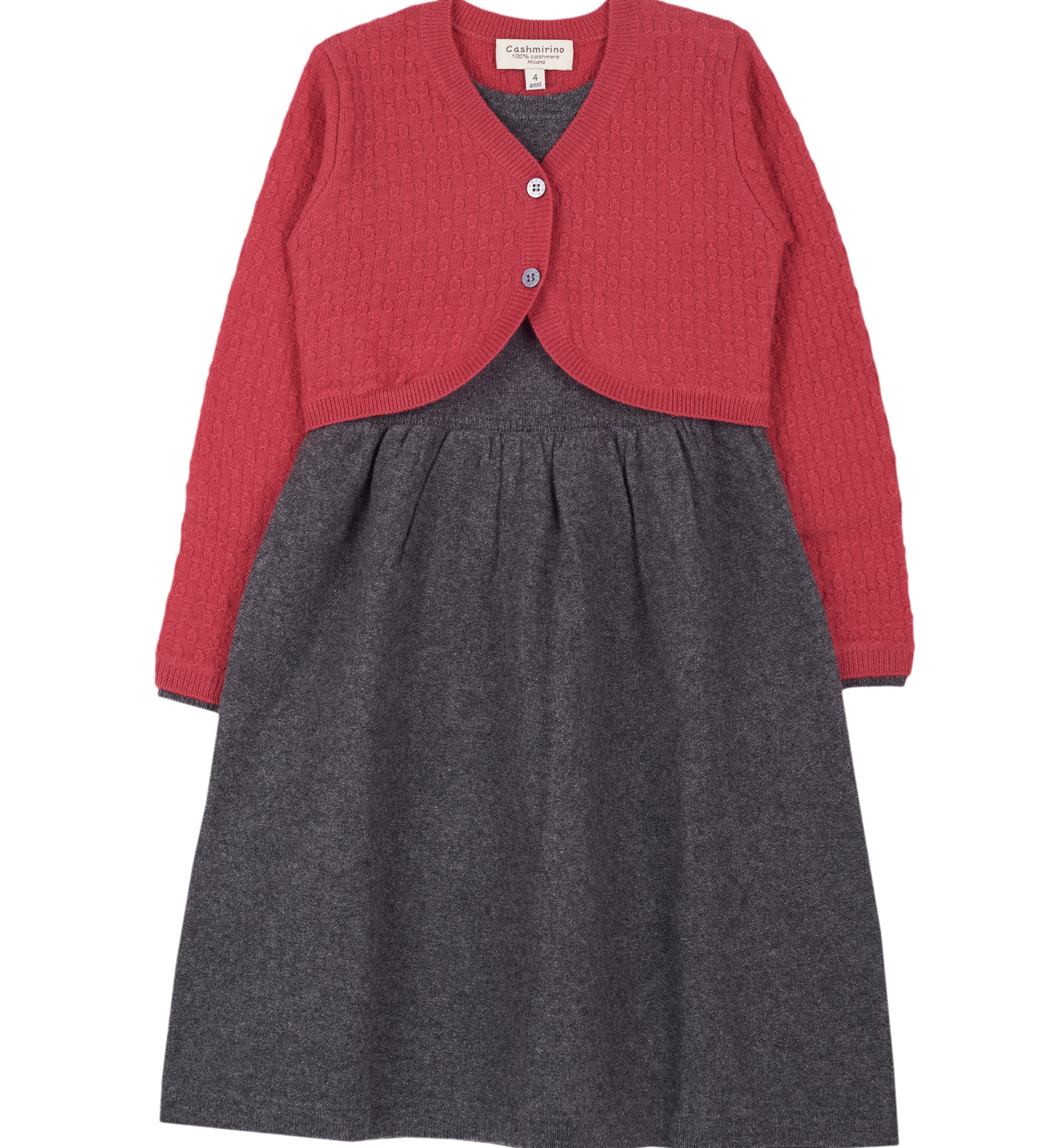 Girl - 100% Cashmere Knitted Dress With Attached Cardigan