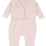 Baby Girl - Harriet 100% Cashmere Suspender Romper And Cardigan With Crochet Flowers Set