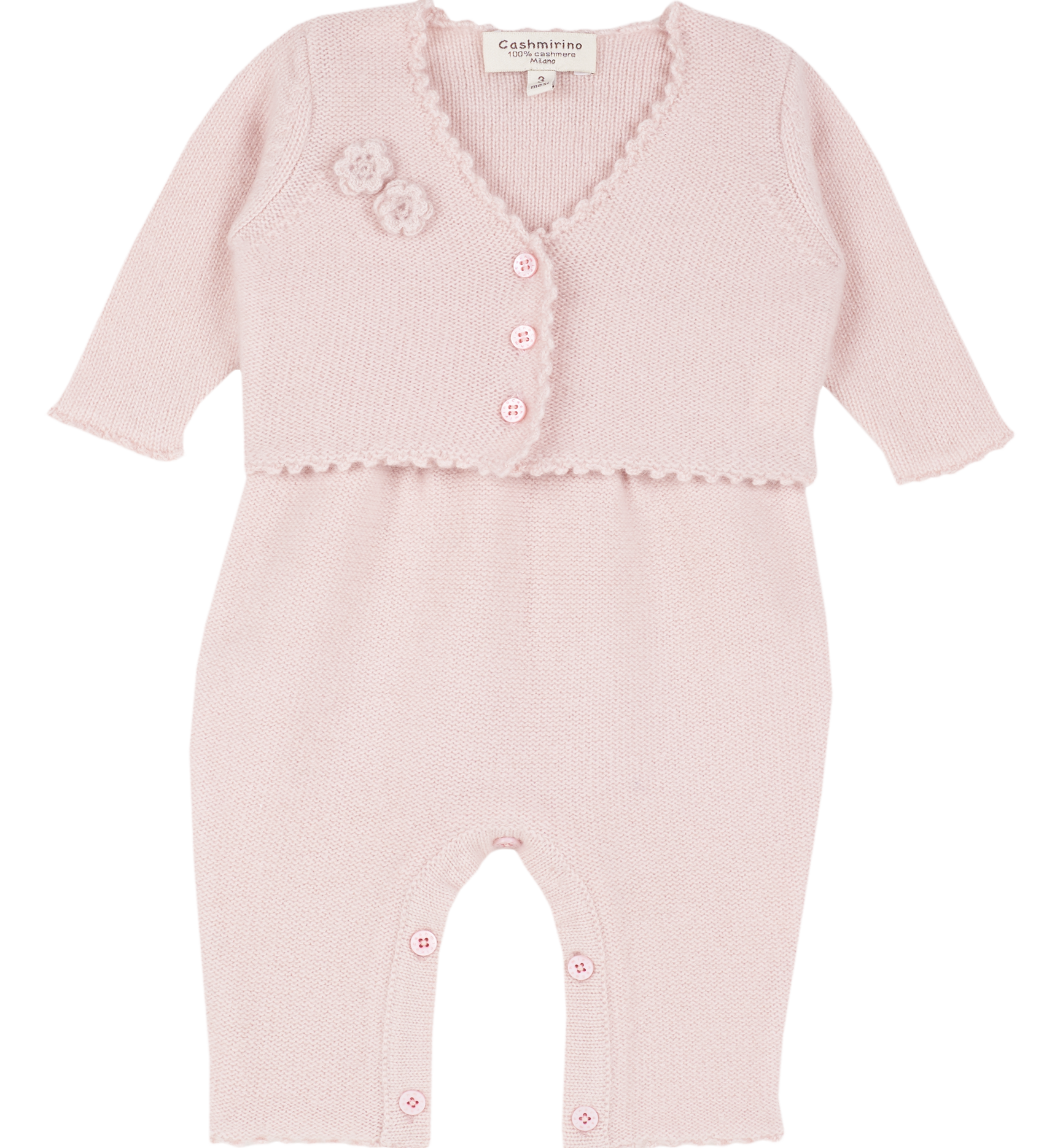 Baby Girl - Harriet 100% Cashmere Suspender Romper And Cardigan With Crochet Flowers Set