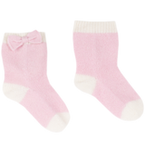 Baby Girl - Cashmere Socks With Contrasting Hem, Heel And Toe With Bow