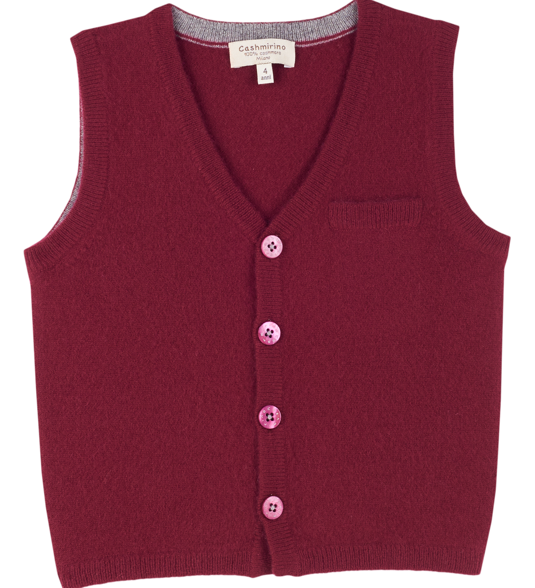 Boy - Benjamin 100% Cashmere V-Neck Sleeveless Cardigan With Pocket