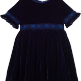 Girl - Letizia Velvet Hand Embroidered Smocked Dress