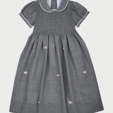 Girl - Hand Embroidered 100% Wool Midi Dress with Peter Pan Collar and Floral Detail